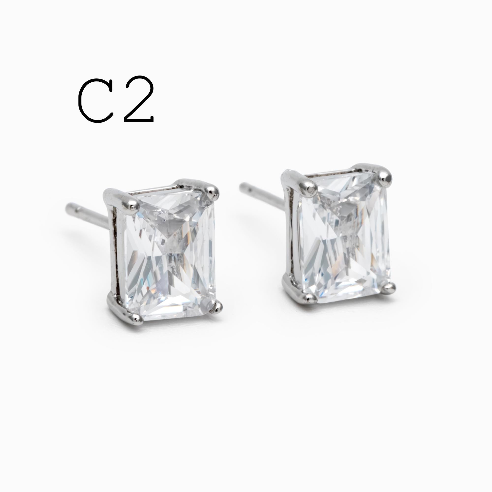10pcs CZ Pave Rectangle Earring Studs, 18K Gold/ Rhodium plated Brass Ear Posts, Geometric Earring Findings (#GB-2618)